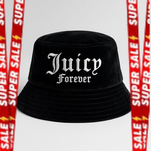 Juicy Couture "Juicy Forever" Black Velvet Bucket Hat  Y2K Excellent Condition - Picture 1 of 6